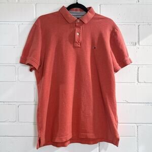 Tommy Hilfiger Polo Shirt Men's Large Coral Logo Cotton Pique Preppy Golfcore